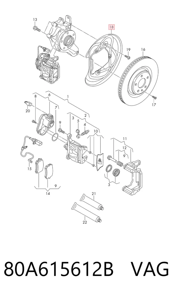 Protector de disco de freno trasero derecho 80A615612B VAG