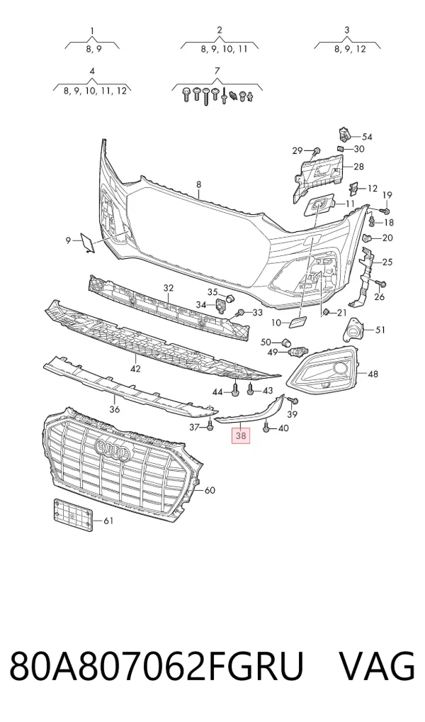 Spoiler derecho del parachoques delantero 80A807062FGRU VAG