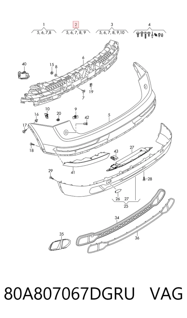 Parachoques trasero 80A807067DGRU VAG