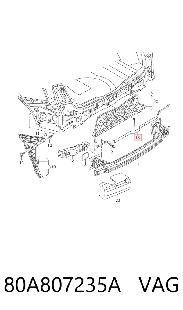 Soporte central del parachoques trasero 80A807235A VAG