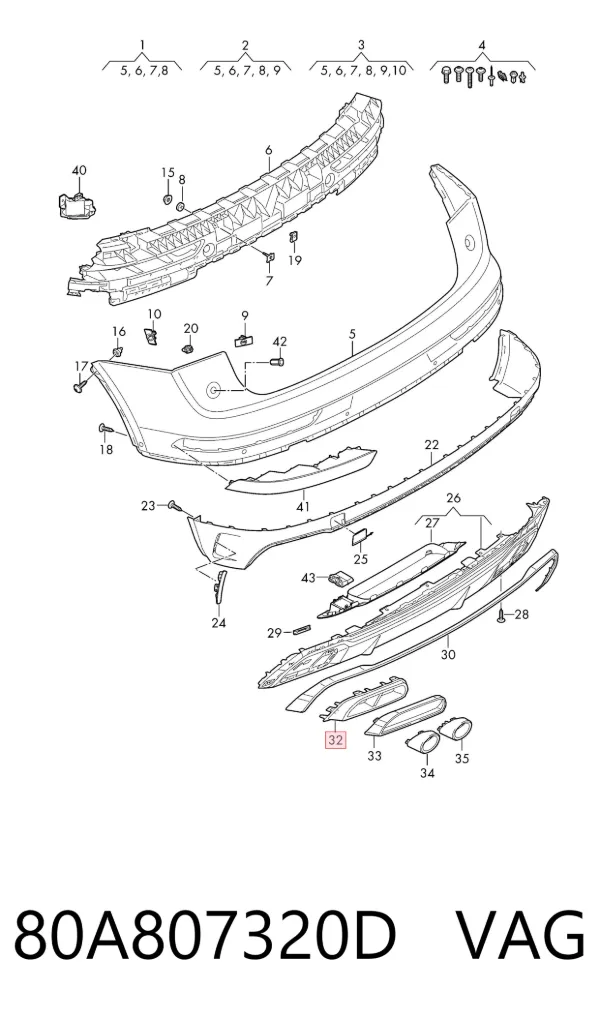 Soporte del parachoques trasero derecho 80A807320D VAG