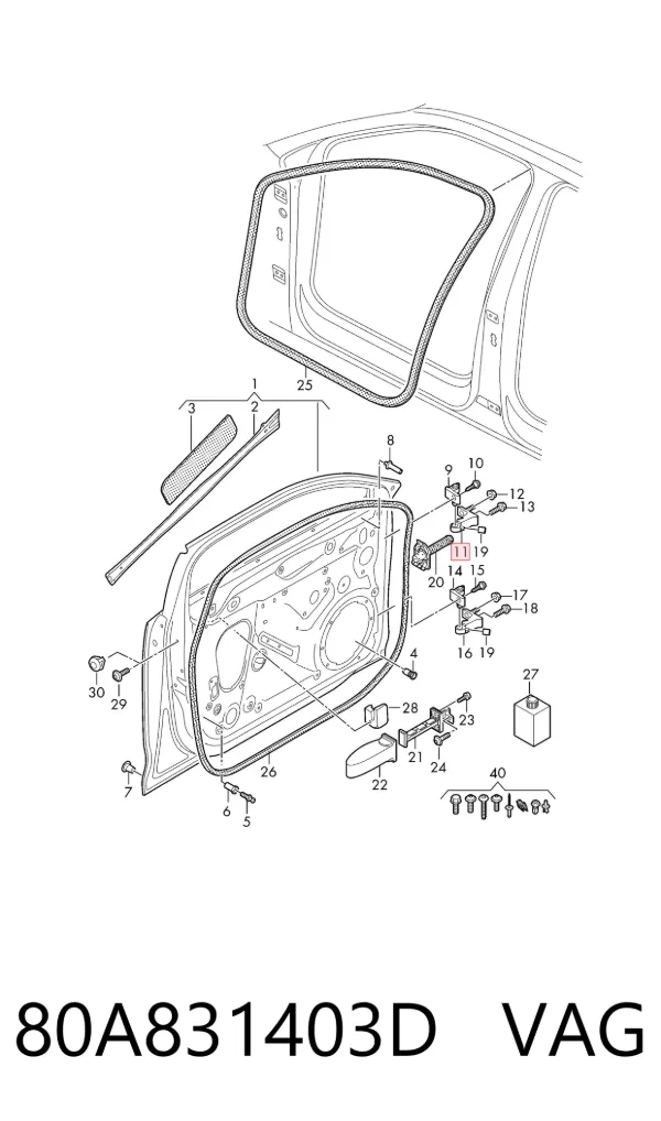 Bisagra de puerta delantera izquierda 80A831403D VAG