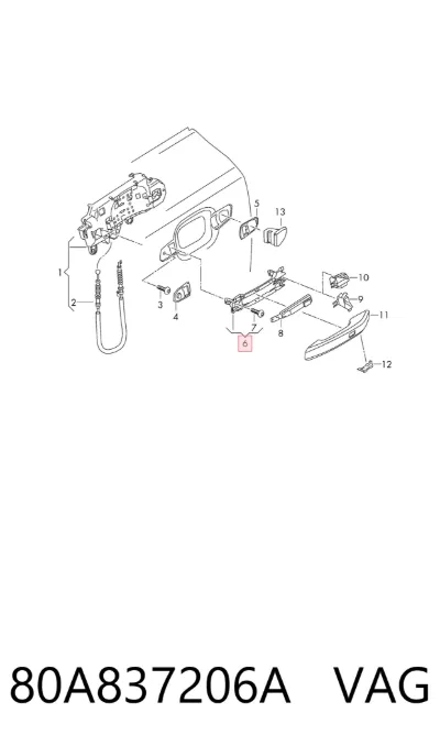 Manija exterior derecha delantera/trasera de puerta VAG 80A837206A
