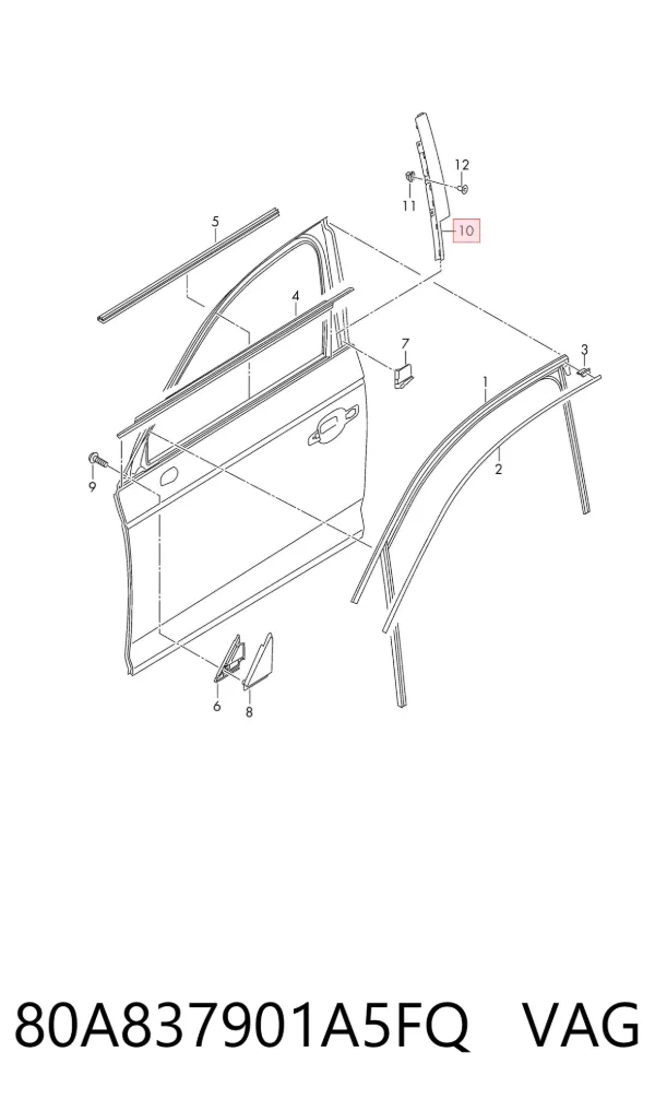 Moldura vertical de puerta delantera izquierda 80A837901A5FQ VAG