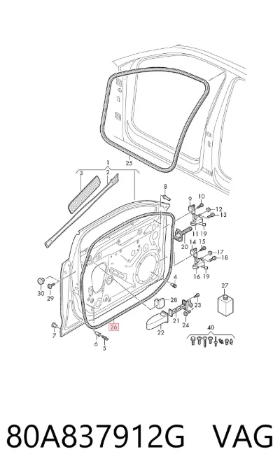 Sellador de puerta delantera derecha (en puerta) VAG 80A837912G