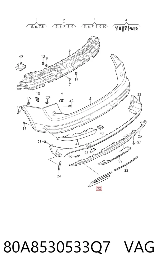 Moldura de parachoques trasero izquierdo 80A8530533Q7 VAG