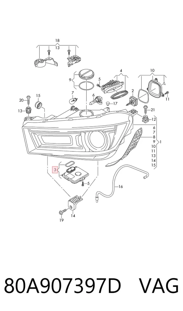 Módulo de control de luces de faros (ECU) 80A907397D VAG