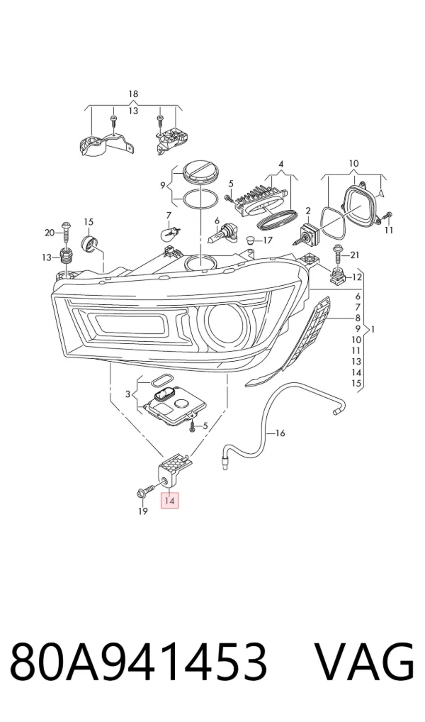 Soporte de fijación del faro delantero derecho 80A941453 VAG