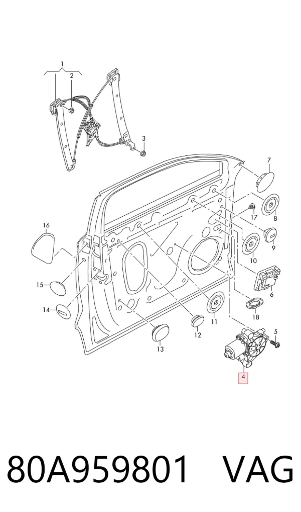 Motor del elevalunas eléctrico 80A959801 VAG