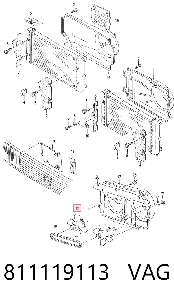 Ventilador de refrigeración completo derecho (motor y hélice) 811119113 VAG