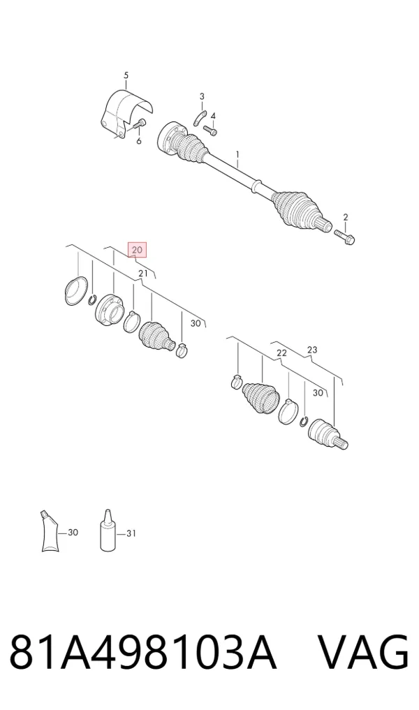 Junta homocinética interna delantera 81A498103A VAG