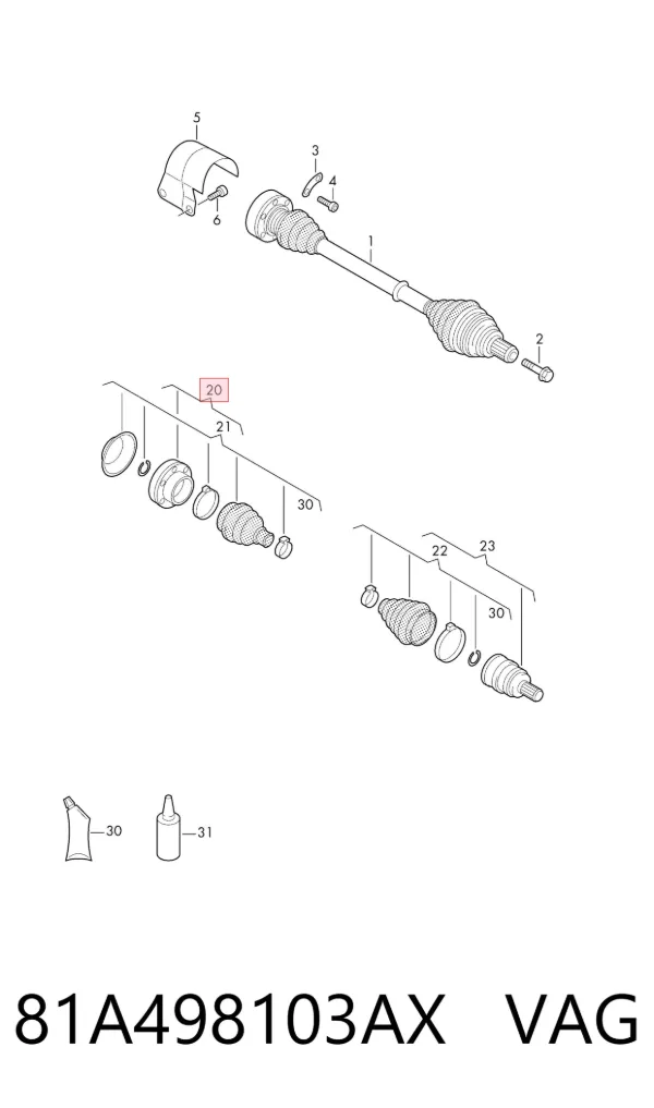 Junta homocinética interna delantera 81A498103AX VAG