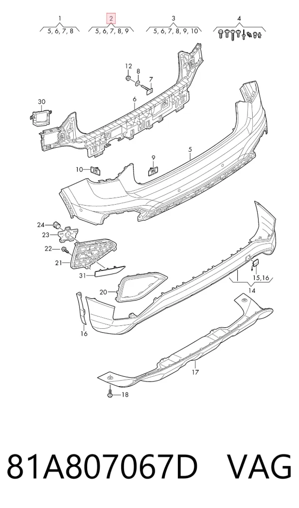 Parachoques trasero Audi Q2 GAB, GAG