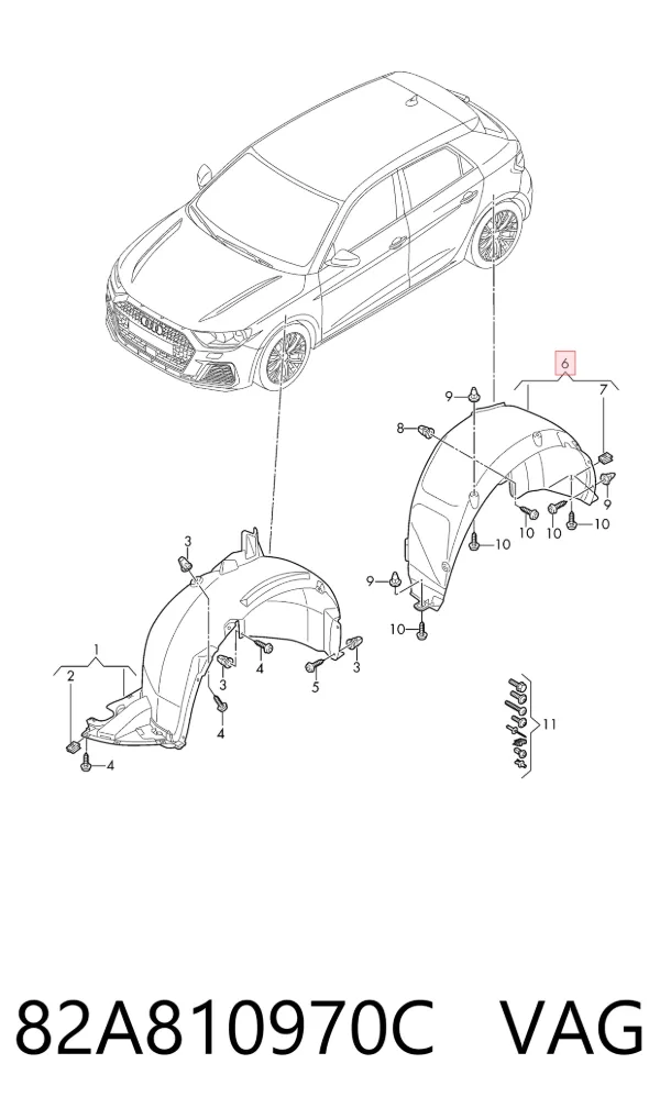 Guardalodo interior derecho, aleta trasera 82A810970C VAG