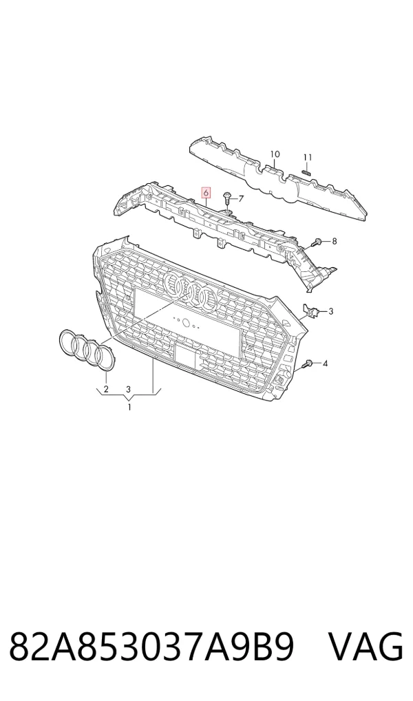 Soporte de parrilla del radiador 82A853037A9B9 VAG
