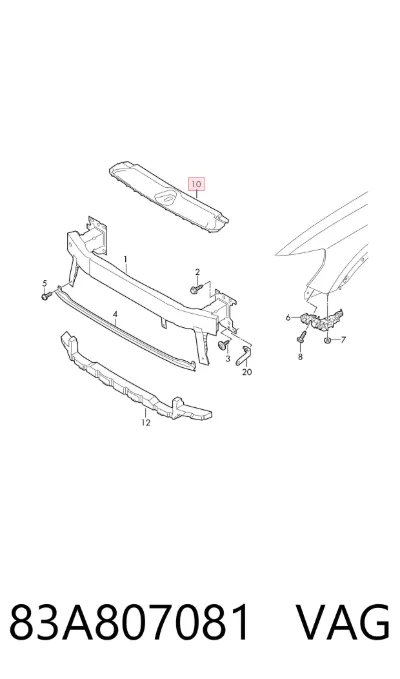 Cubierta superior del panel frontal (soporte del radiador) VAG 83A807081