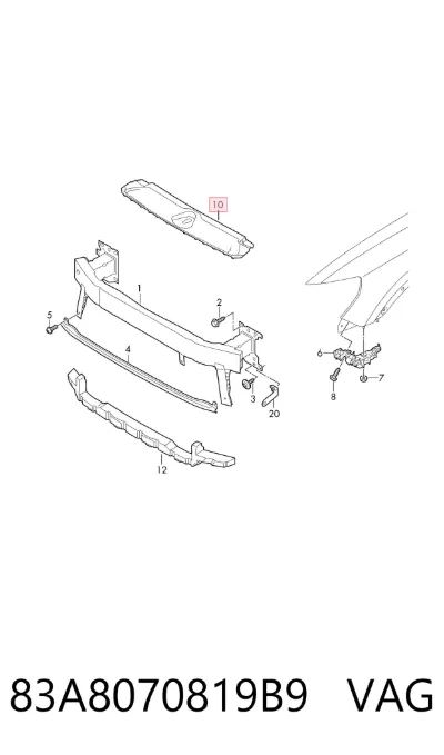 Cubierta superior del panel frontal (soporte del radiador) VAG 83A8070819B9