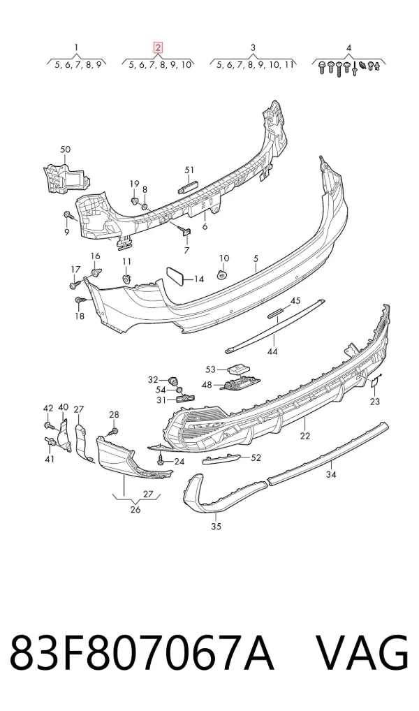 Parachoques trasero 83F807067A VAG