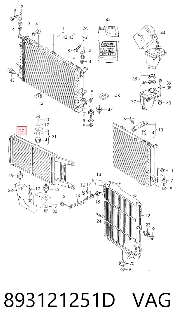 Radiador adicional de refrigeración del motor 893121251D VAG