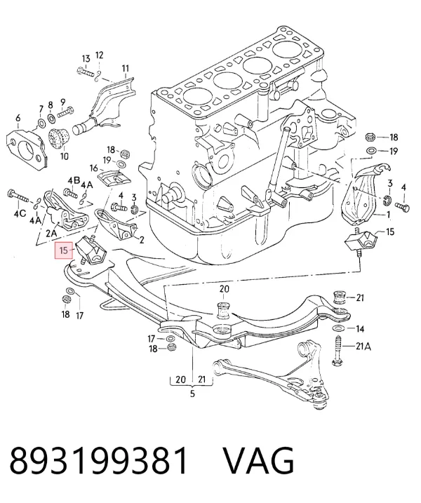 Soporte izquierdo del motor 893199381 VAG