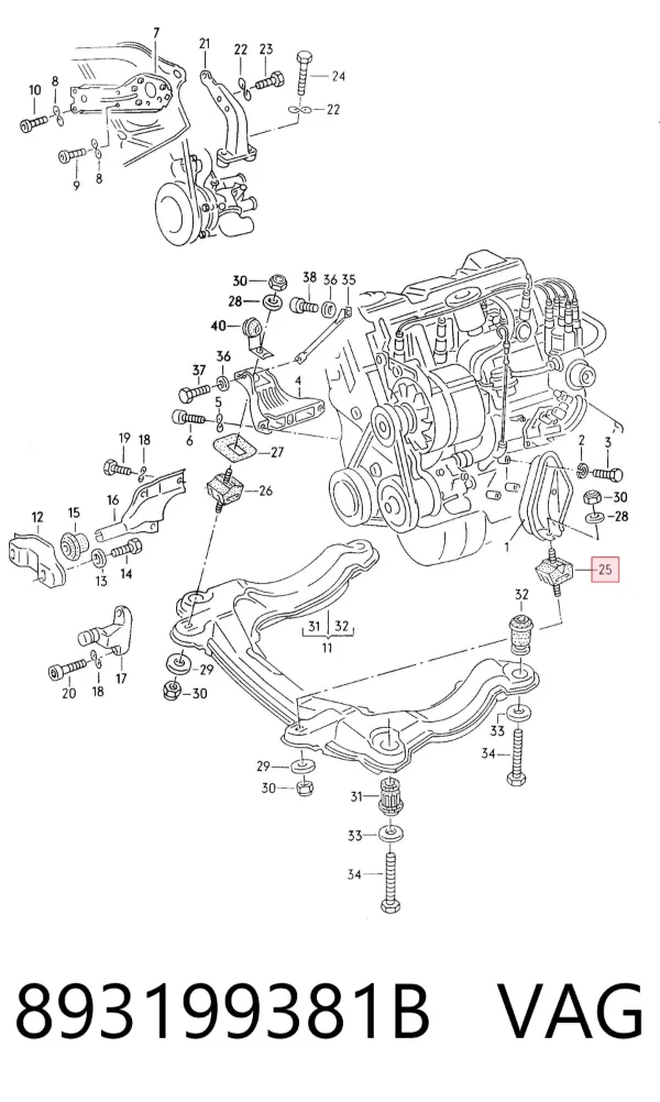 Soporte de motor, Izquierda / Derecha 893199381B VAG