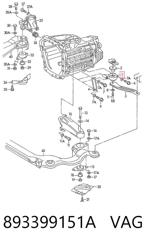 Soporte izquierdo de la transmisión 893399151A VAG