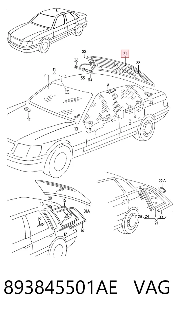 Luna trasera Audi 80 B3