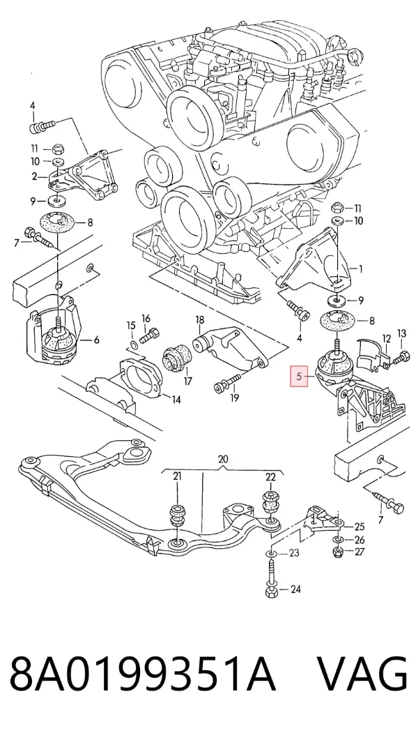 Soporte izquierdo del motor 8A0199351A VAG