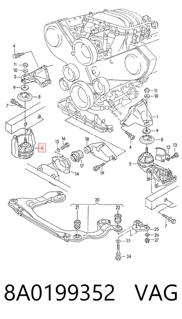 Soporte de motor derecho 8A0199352 VAG