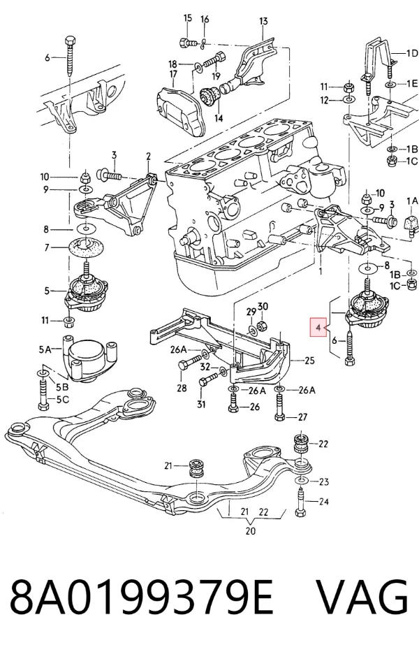 Soporte izquierdo del motor 8A0199379E VAG