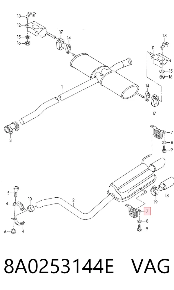 Abrazadera de tubo de escape trasera 8A0253144E VAG