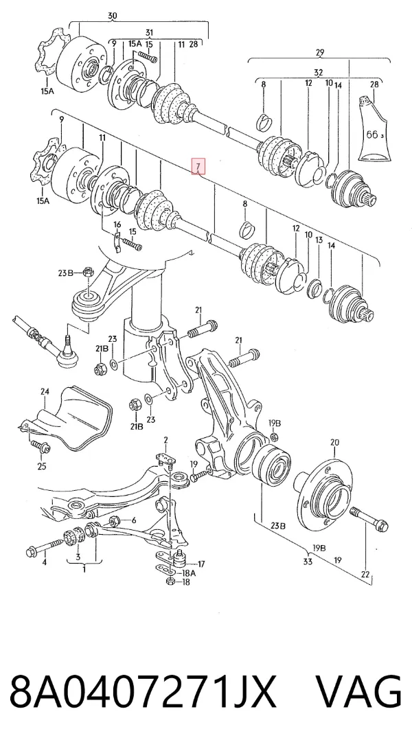 Semieje delantero izquierdo 8A0407271JX VAG