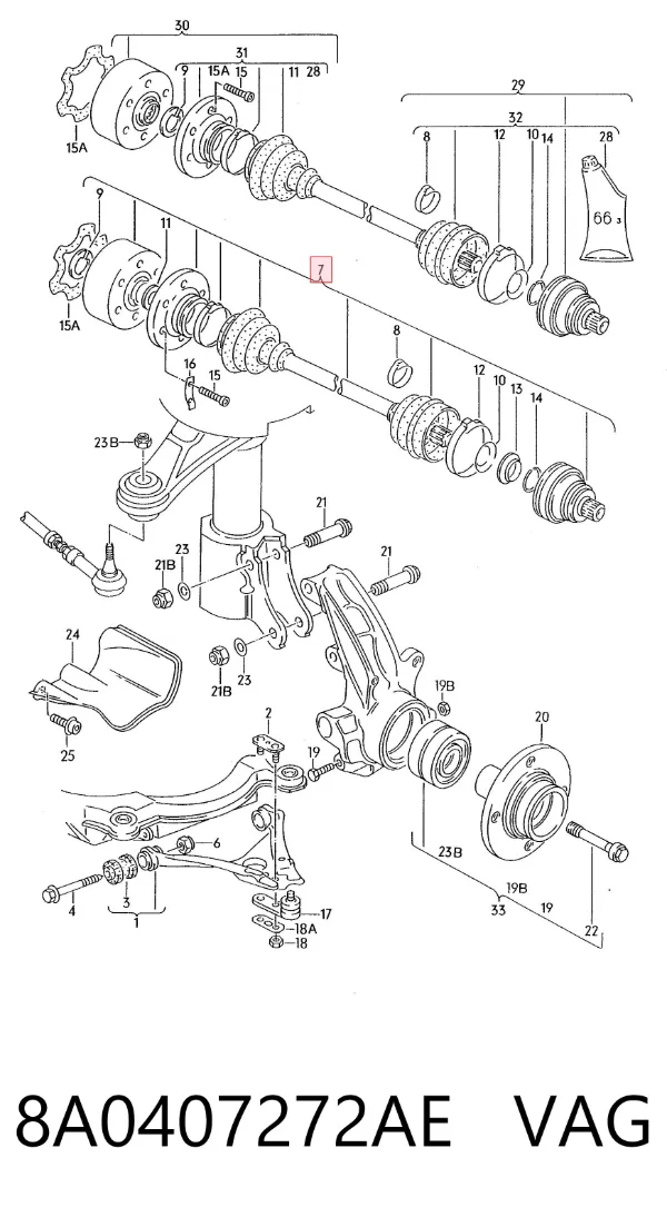 Semieje delantero derecho 8A0407272AE VAG