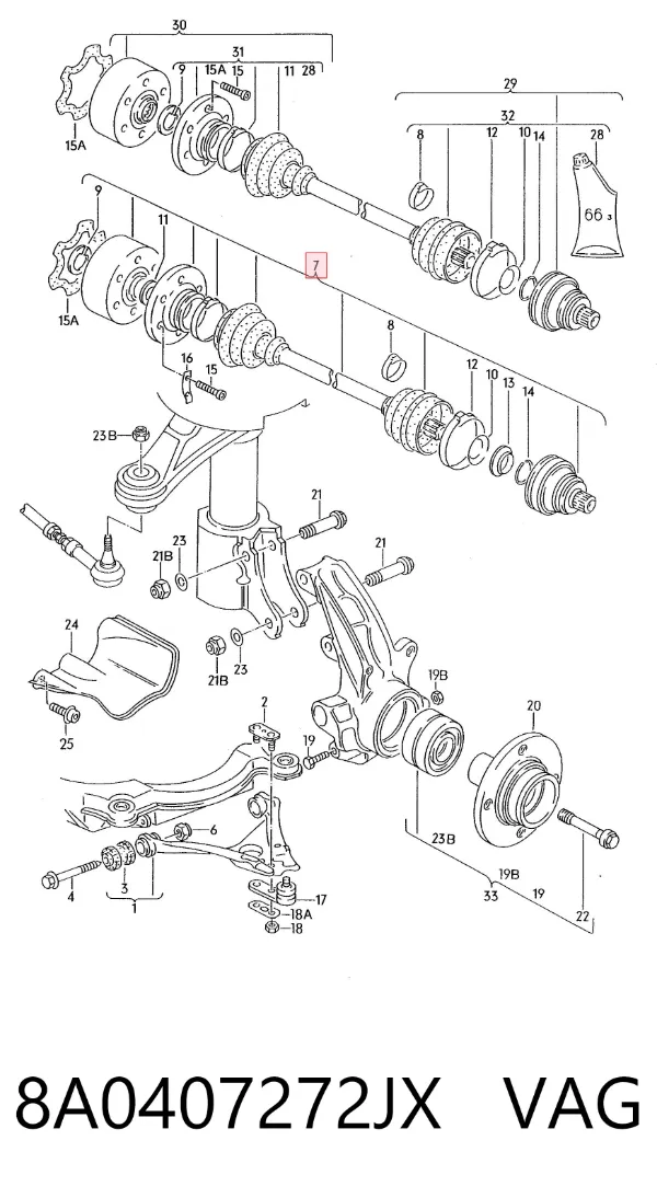 Semieje delantero derecho 8A0407272JX VAG