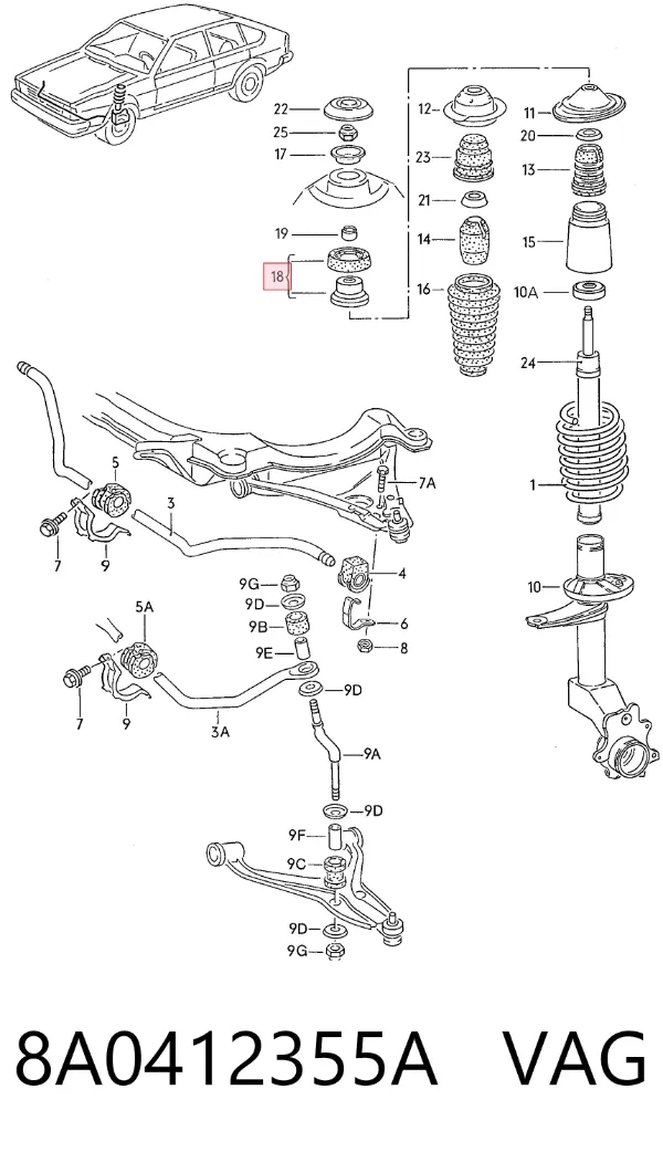 Soporte del amortiguador delantero 8A0412355A VAG