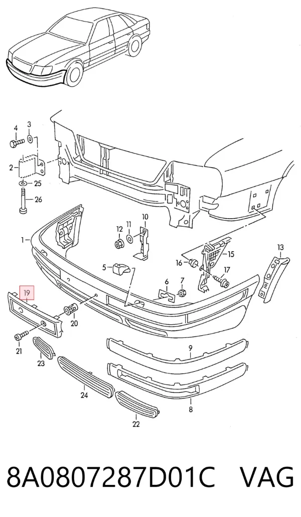 Soporte de matrícula delantera 8A0807287D01C VAG
