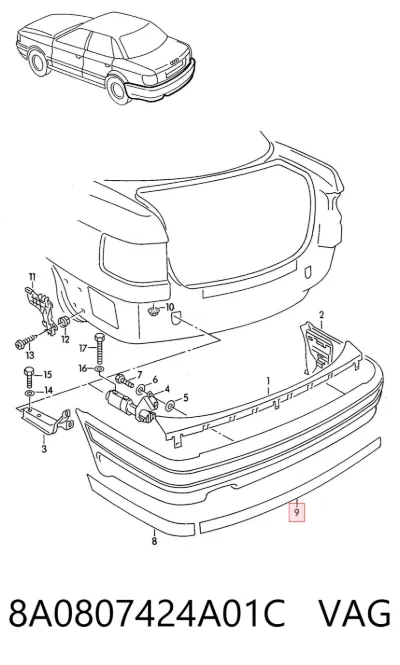 Moldura central del parachoques trasero VAG 8A0807424A01C