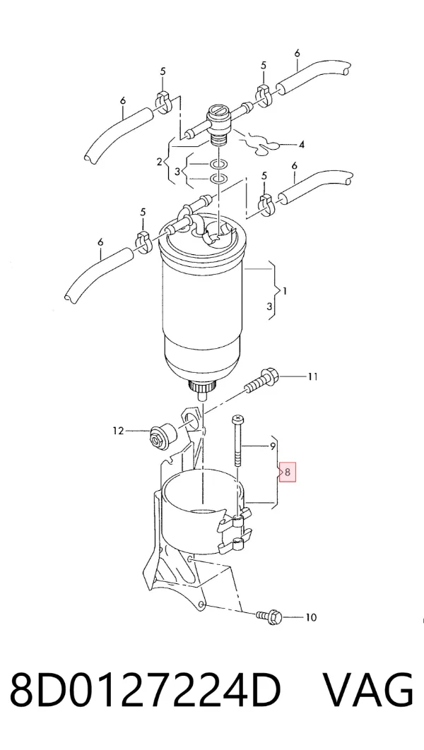Soporte del filtro de combustible 8D0127224D VAG