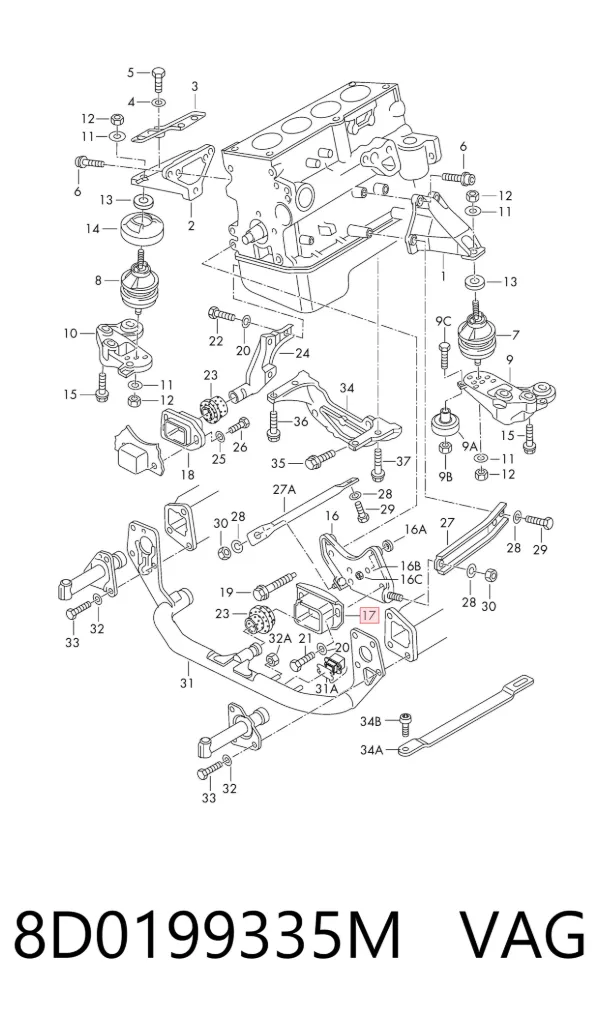 Soporte del soporte delantero del motor 8D0199335M VAG