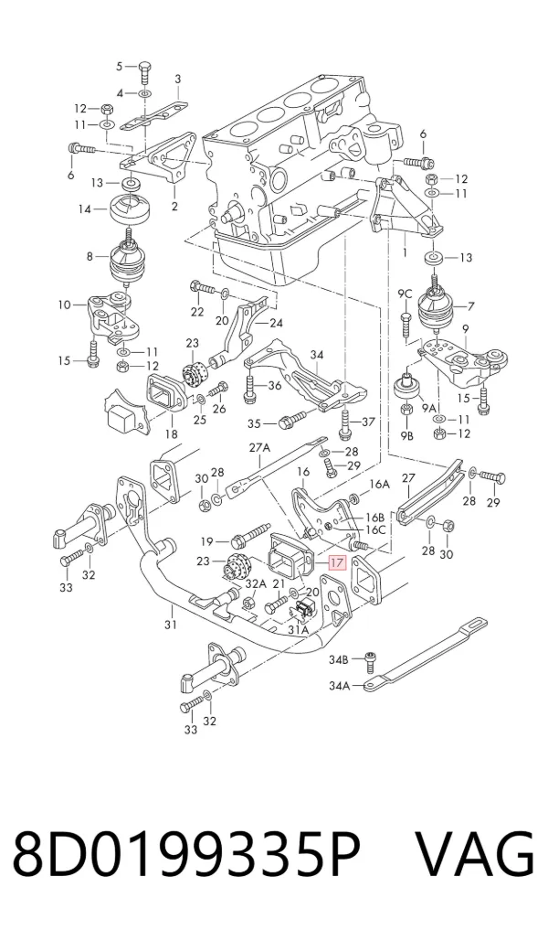 Soporte del soporte delantero del motor 8D0199335P VAG