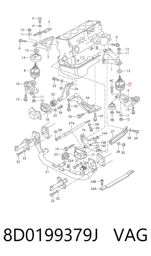 Soporte izquierdo del motor 8D0199379J VAG