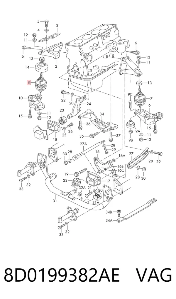 Soporte de motor derecho 8D0199382AE VAG