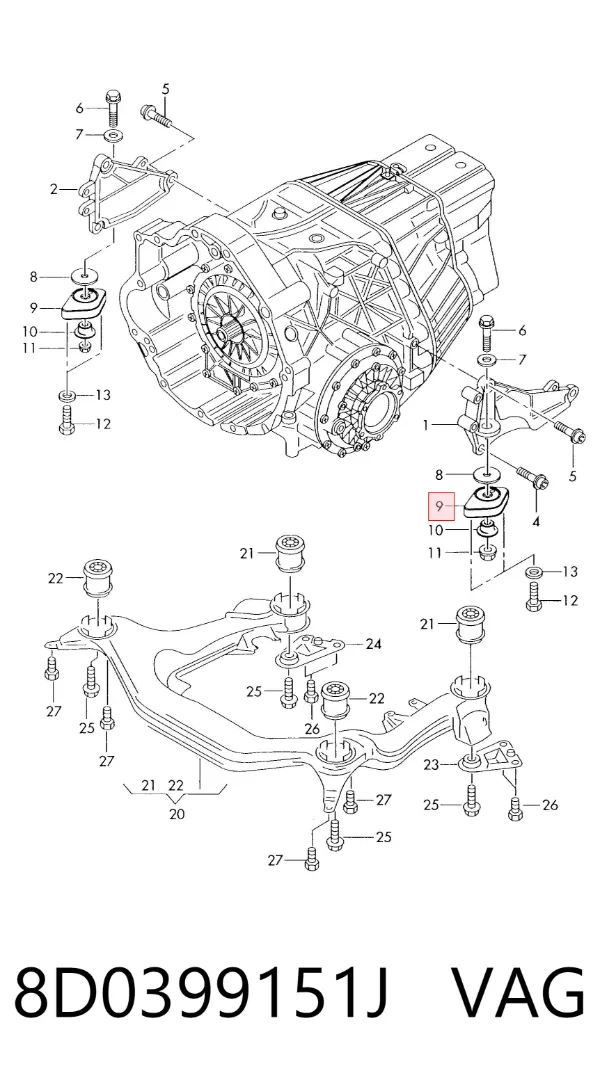 Soporte derecho de la transmisión 8D0399151J VAG