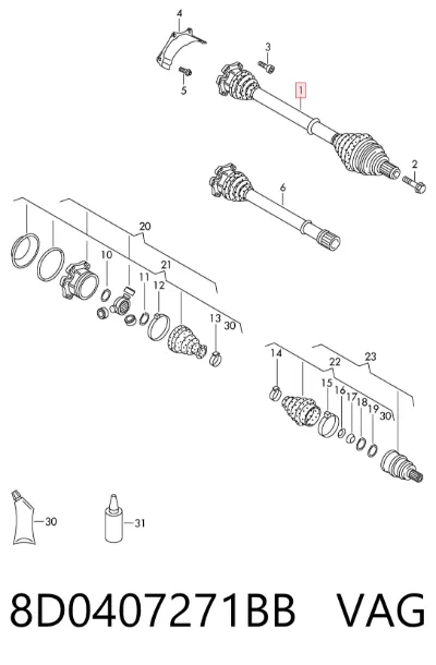 Semieje delantero izquierdo VAG 8D0407271BB