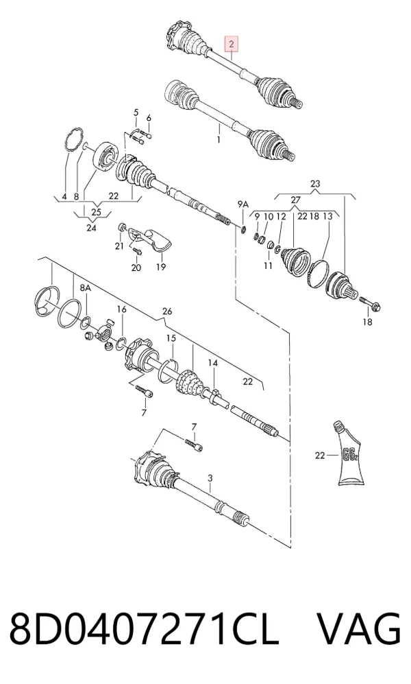 Semieje delantero izquierdo 8D0407271CL VAG