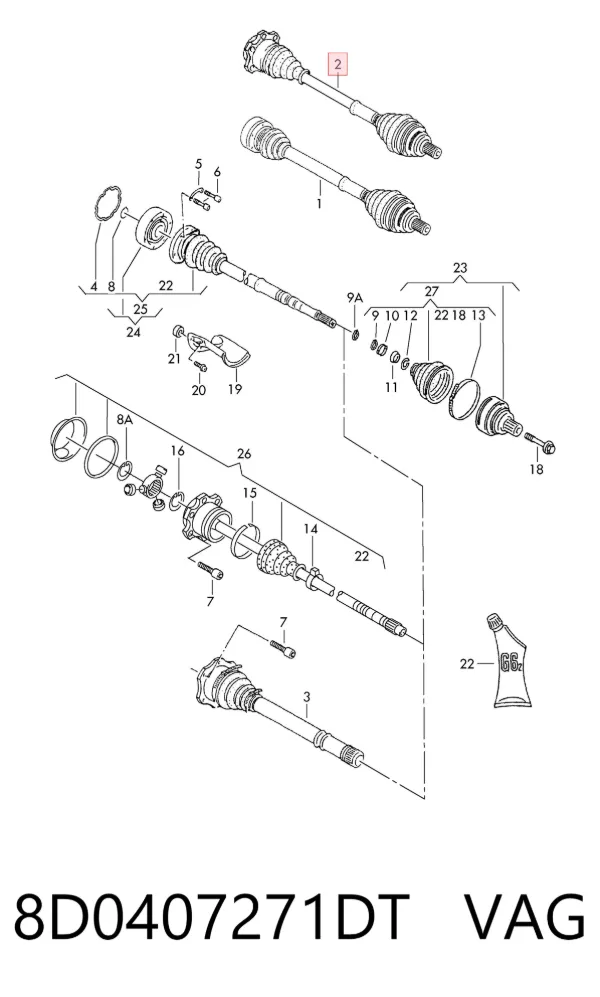 Semieje delantero izquierdo 8D0407271DT VAG
