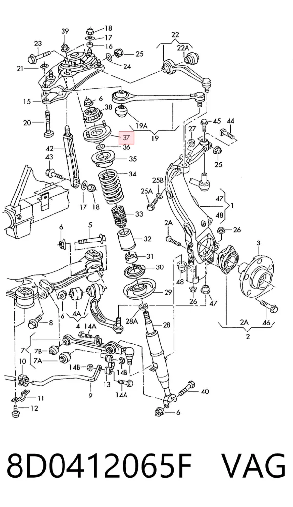 Soporte del amortiguador delantero 8D0412065F VAG
