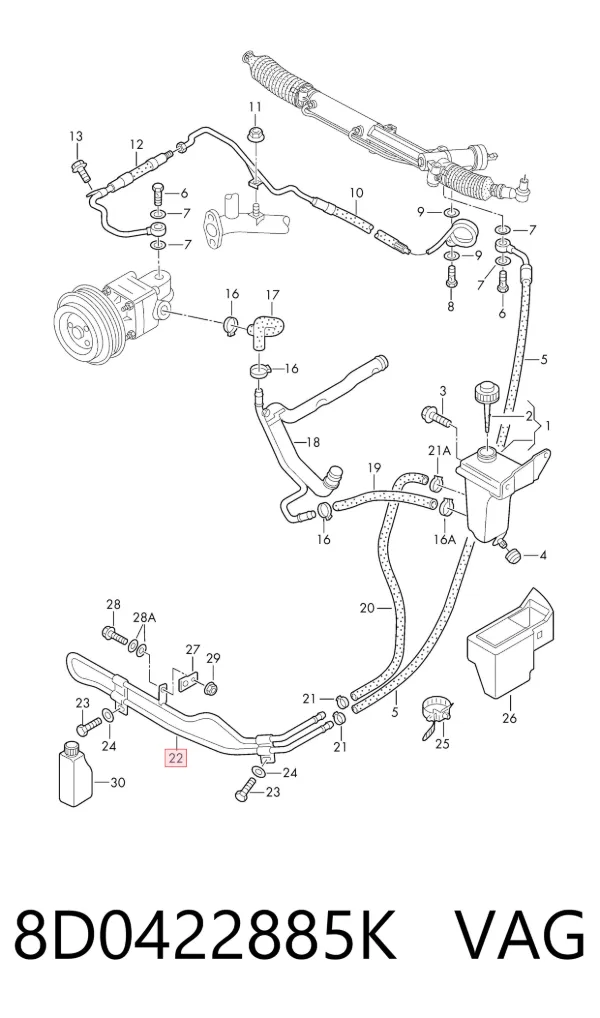 Radiador de dirección asistida 8D0422885K VAG