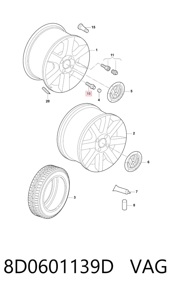 Tornillo de rueda 8D0601139D VAG