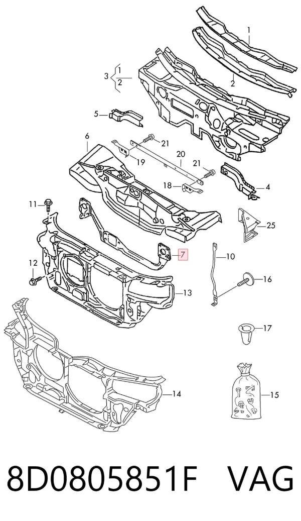 Soporte inferior del radiador (panel de montaje de faros) 8D0805851F VAG